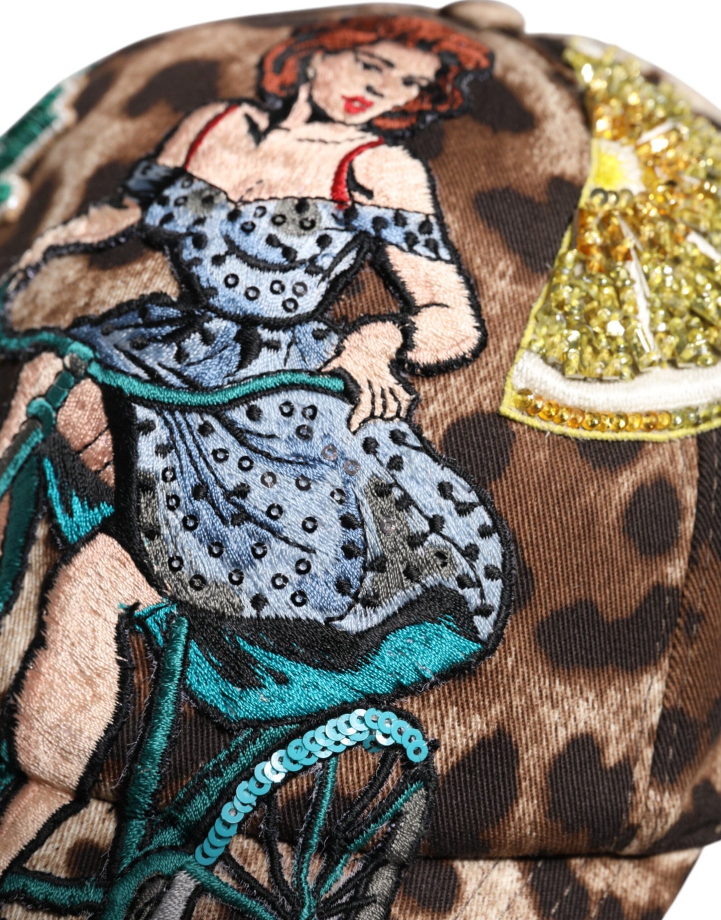 Dolce & Gabbana Brown Leopard Sequin Sicily Baseball Cap Dolce & Gabbana