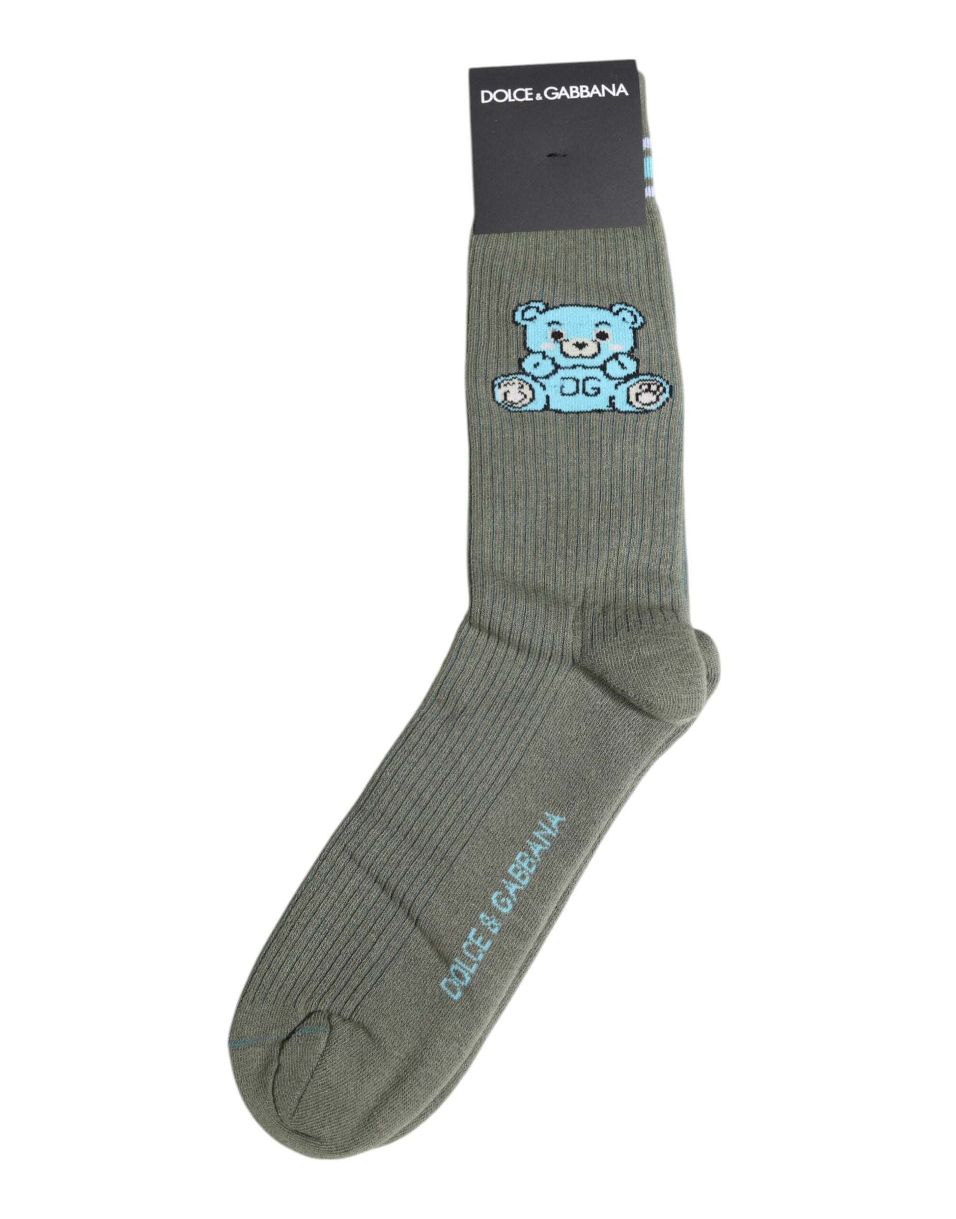 Dolce & Gabbana Gray Cotton DG Bear Mid Calf Socks Dolce & Gabbana