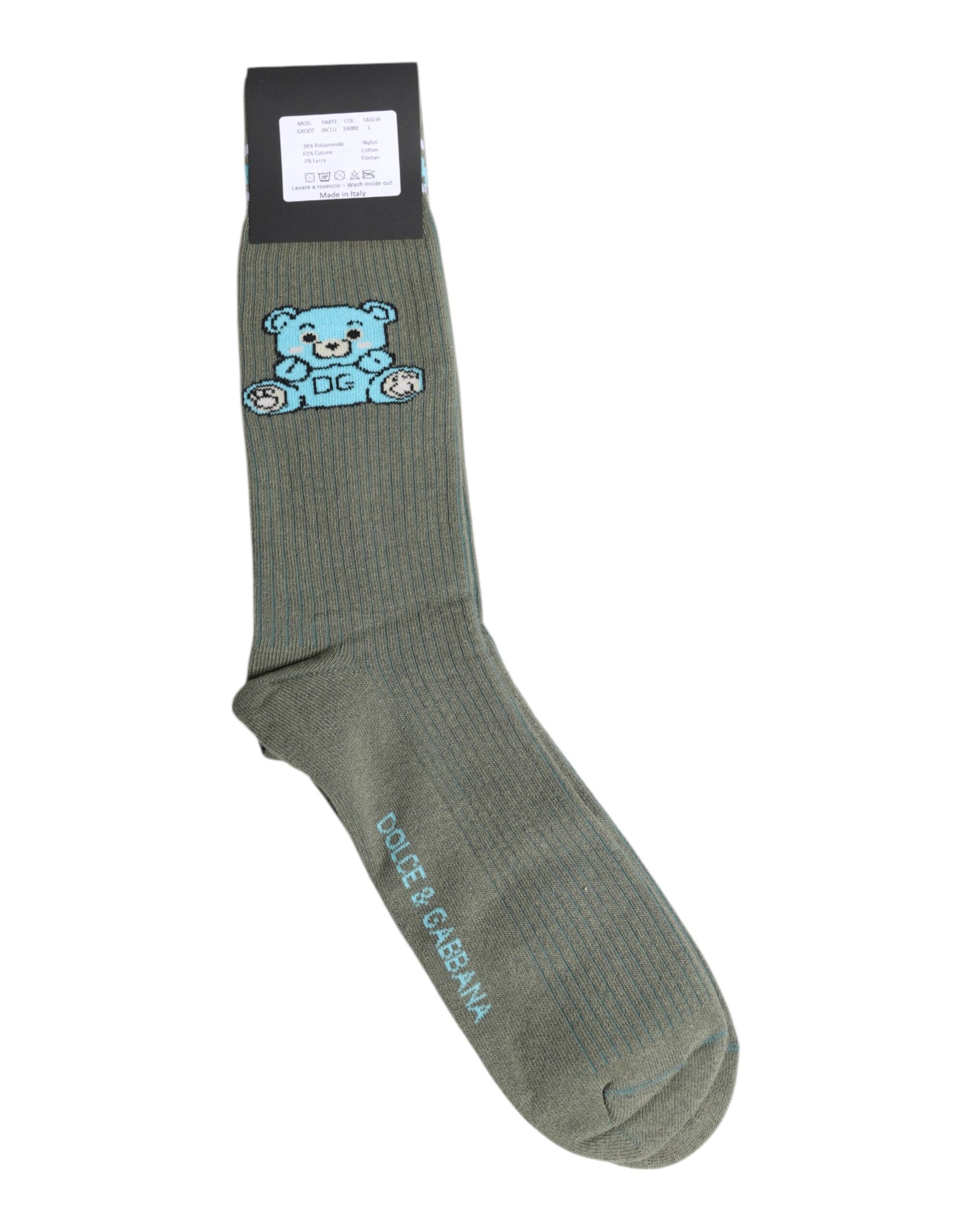 Dolce & Gabbana Gray Cotton DG Bear Mid Calf Socks Dolce & Gabbana