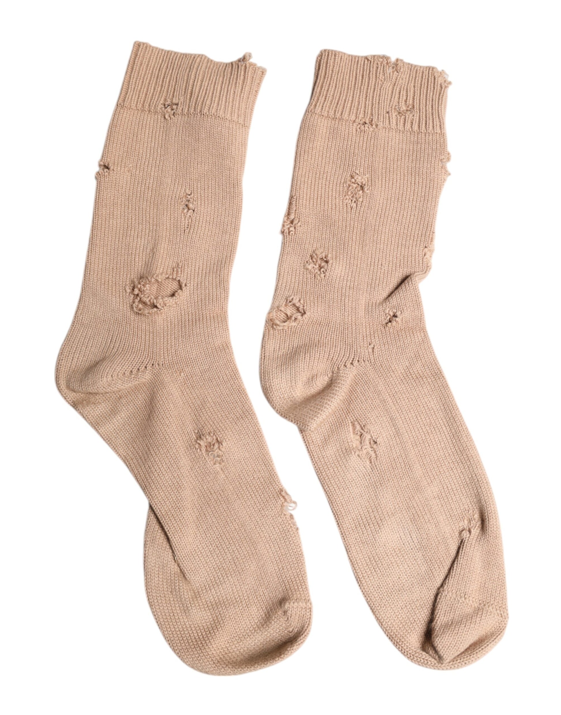 Dolce & Gabbana Beige Solid Stretch Mid Calf Men Socks Dolce & Gabbana