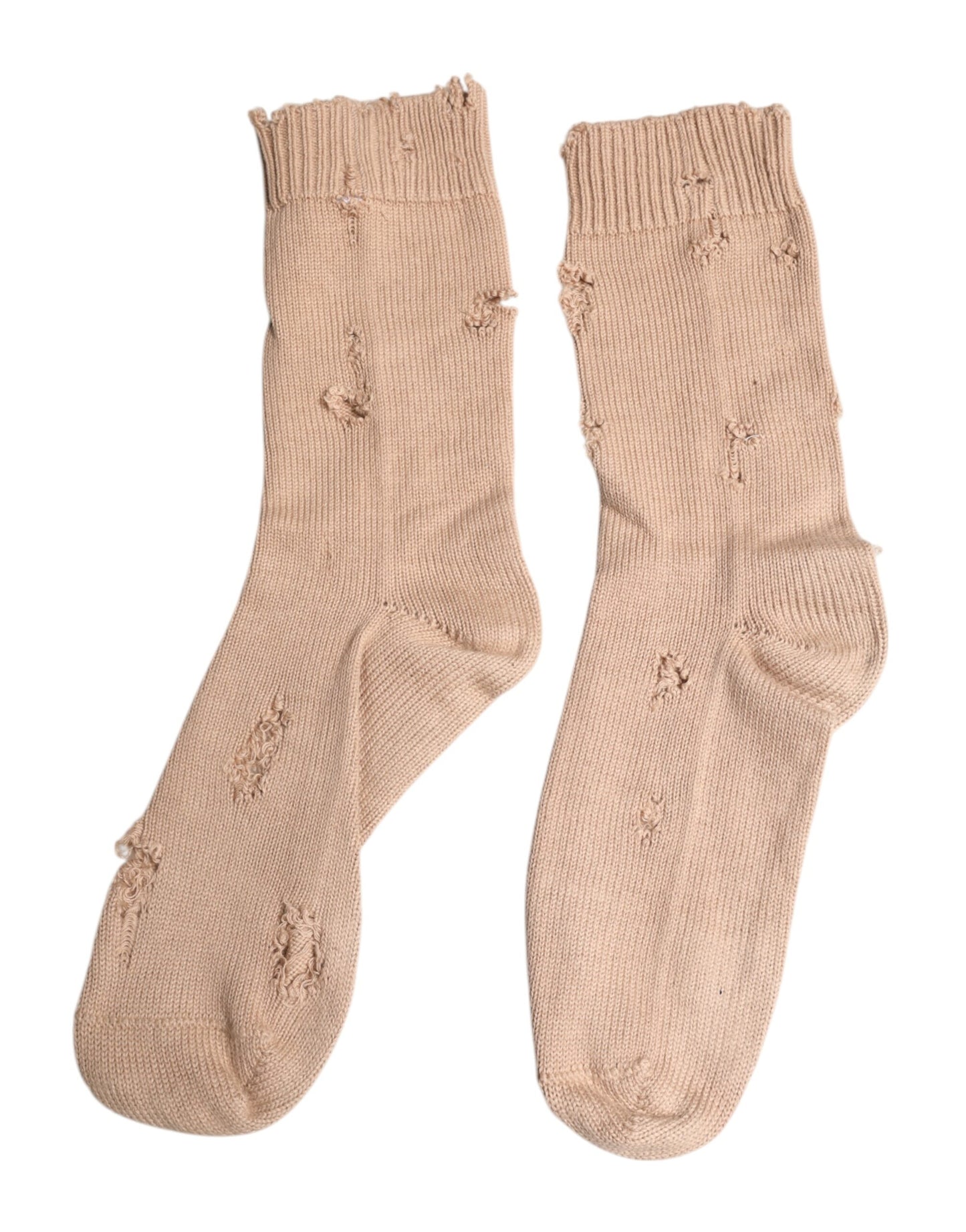 Dolce & Gabbana Beige Solid Stretch Mid Calf Men Socks Dolce & Gabbana