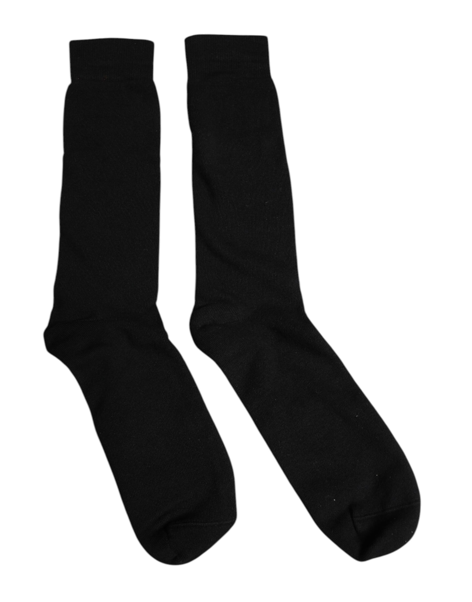 Dolce & Gabbana Black Solid Cotton Mid Calf Men Socks Dolce & Gabbana