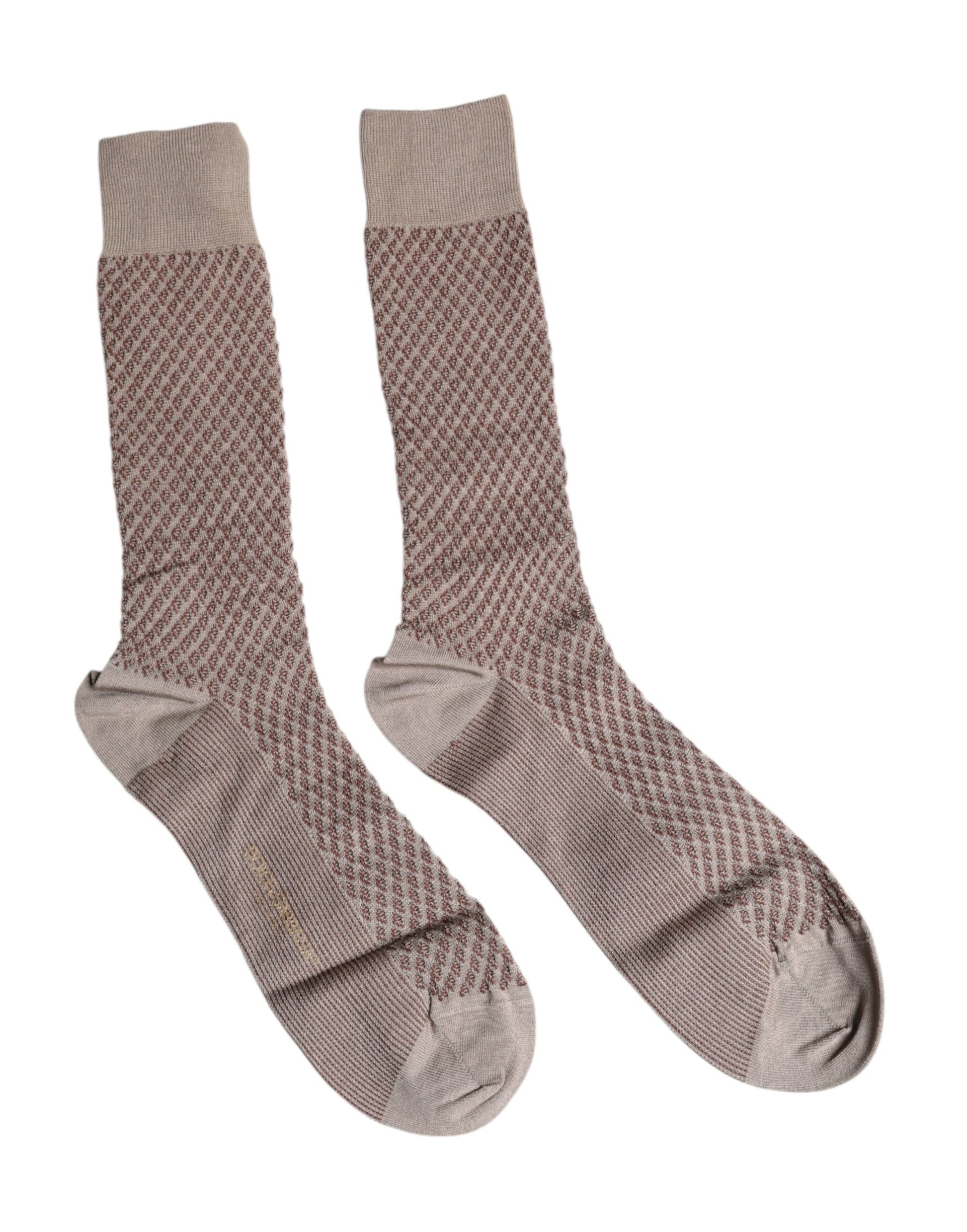 Dolce & Gabbana Brown Solid DG Logo Mid Calf Men Socks Dolce & Gabbana