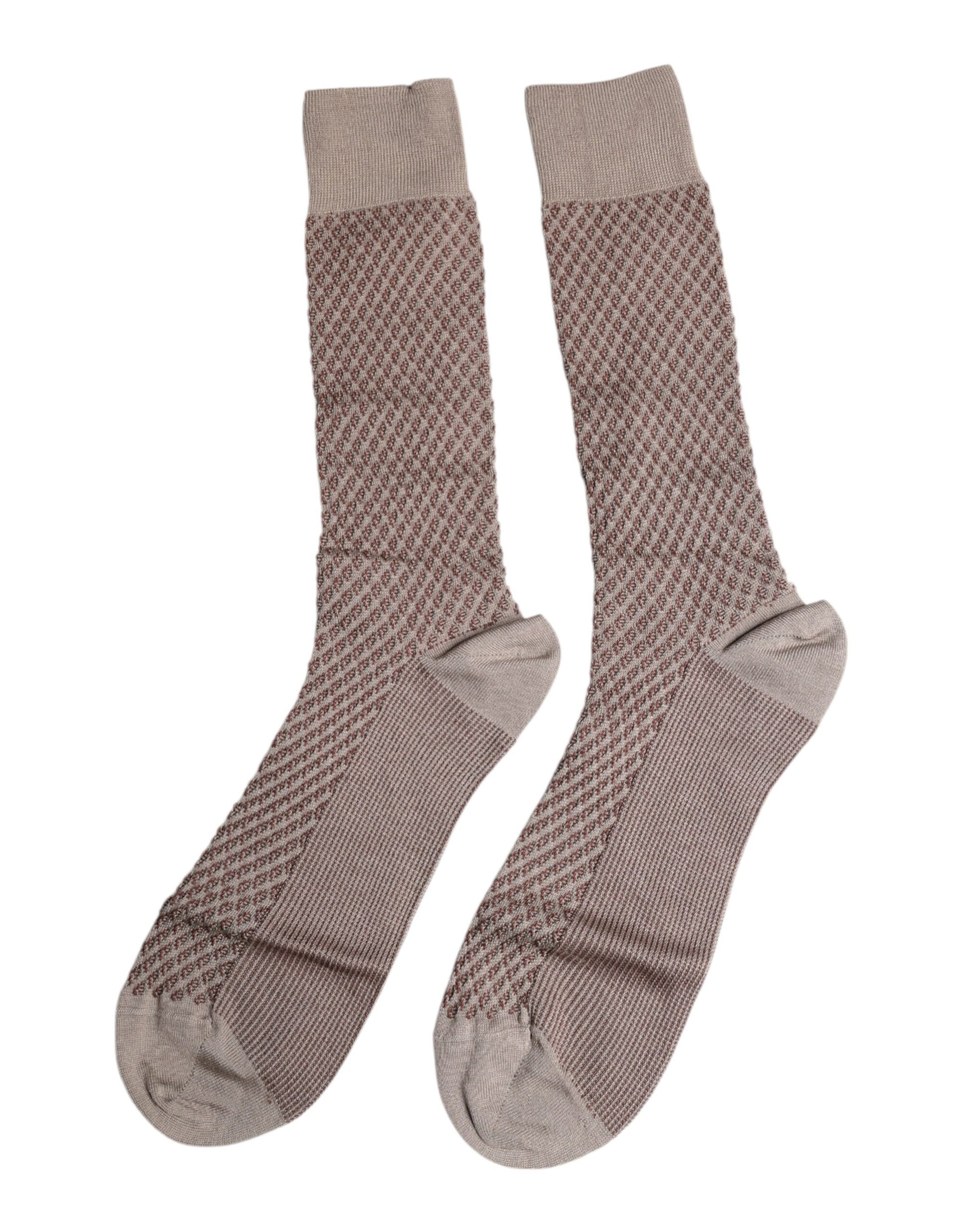 Dolce & Gabbana Brown Solid DG Logo Mid Calf Men Socks Dolce & Gabbana