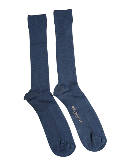 Dolce & Gabbana Blue Cotton DG Logo Over The Calf Socks Dolce & Gabbana