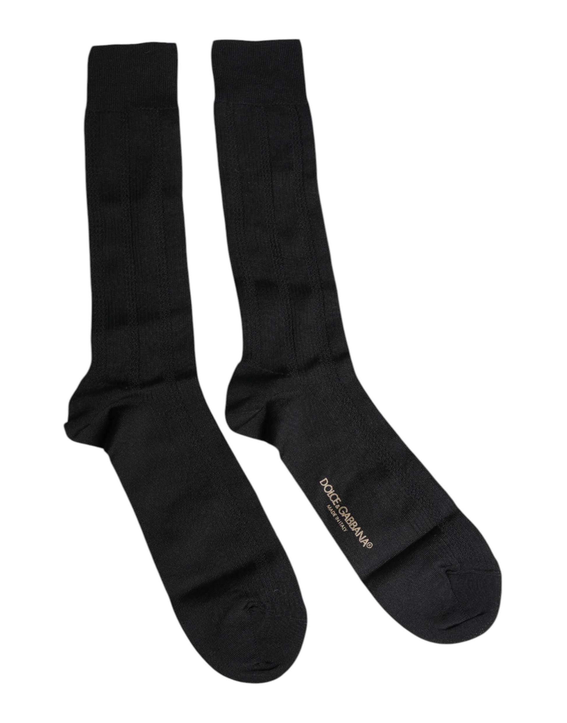 Dolce & Gabbana Black Stretch Logo Mid Calf Men Socks Dolce & Gabbana