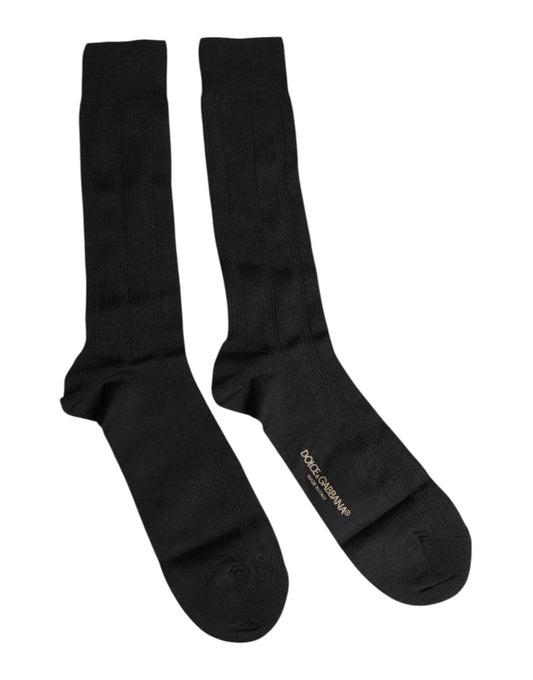 Dolce & Gabbana Black Stretch Logo Mid Calf Men Socks Dolce & Gabbana