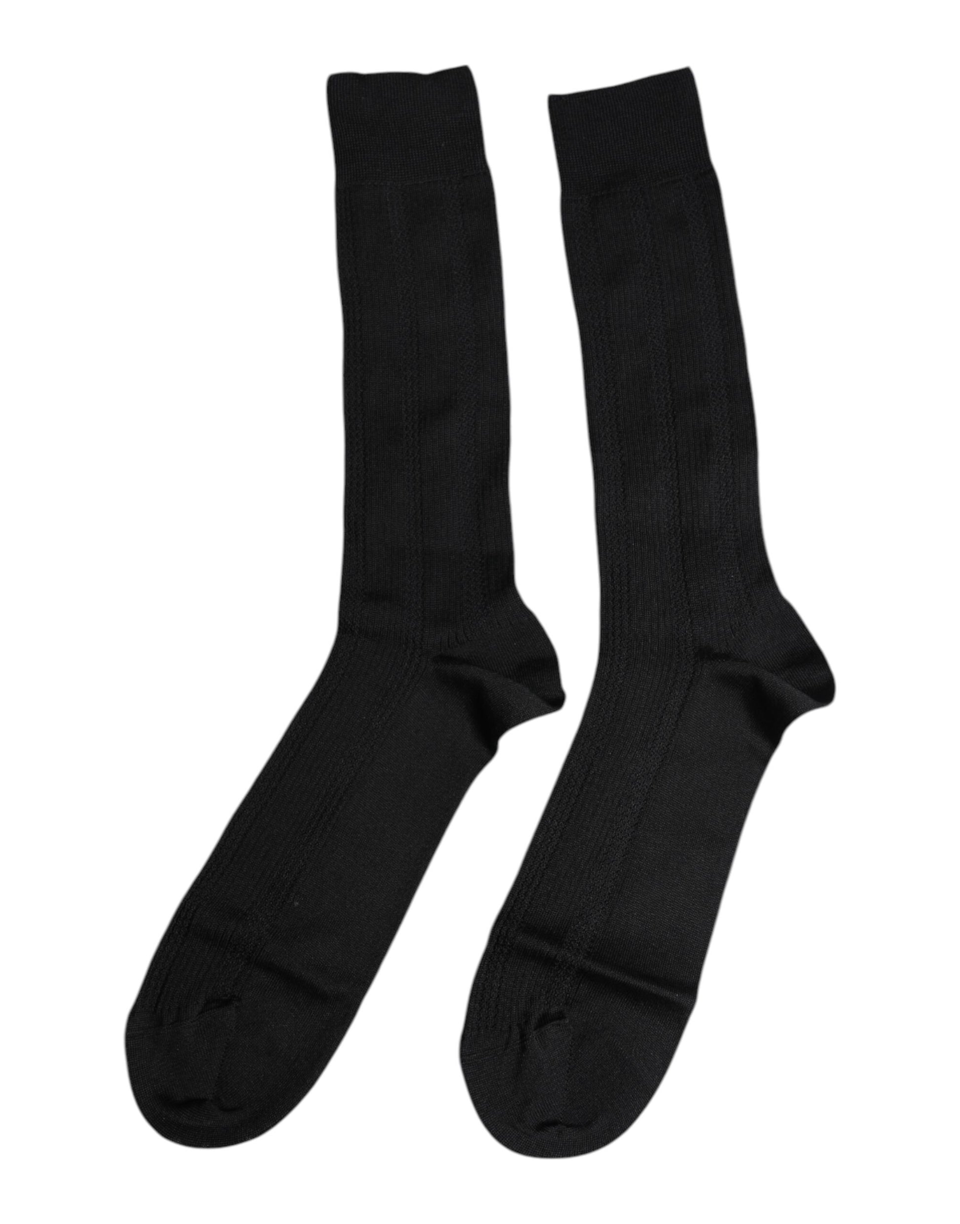 Dolce & Gabbana Black Stretch Logo Mid Calf Men Socks Dolce & Gabbana