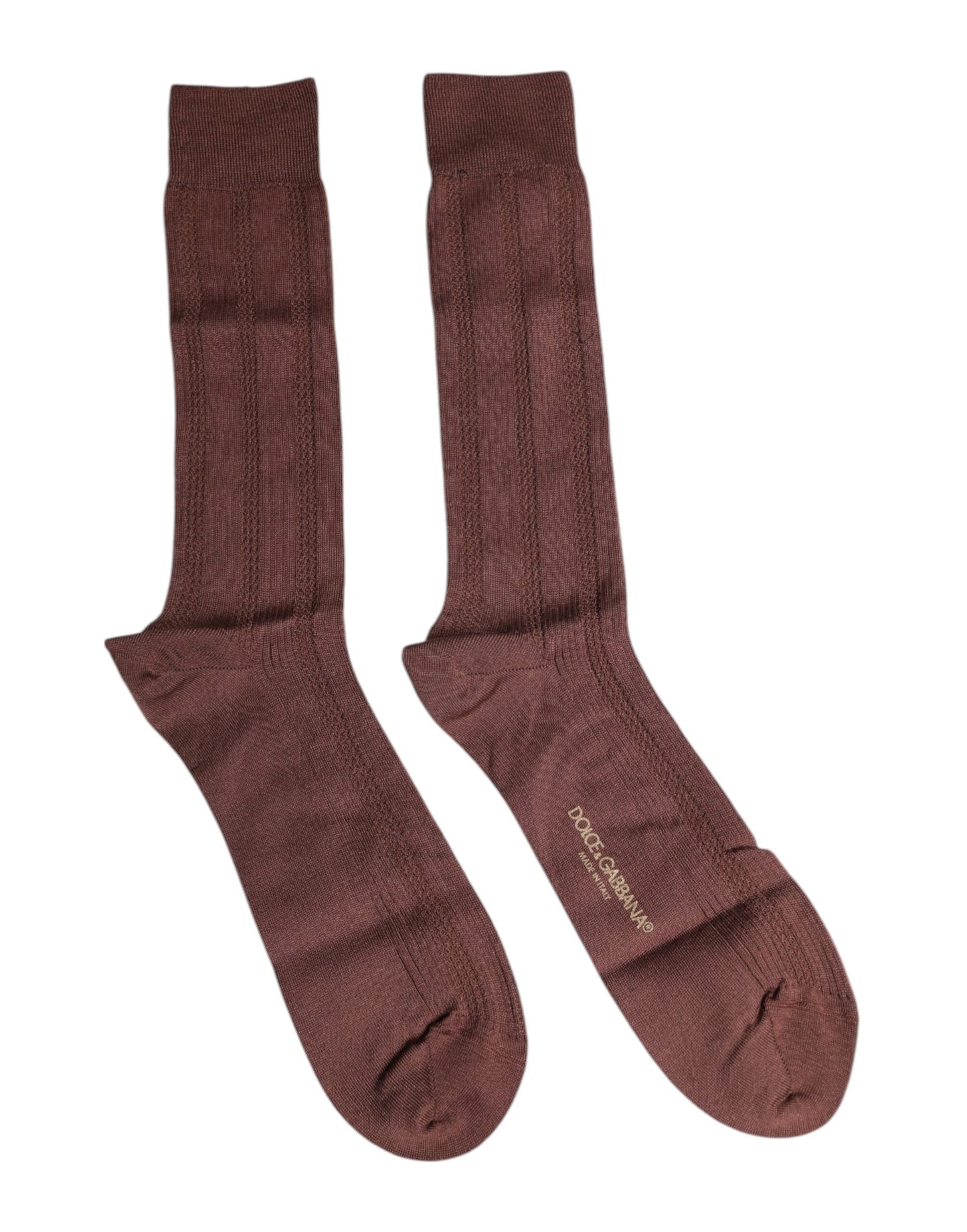 Dolce & Gabbana Brown Stretch Logo Print Mid Calf Socks Dolce & Gabbana