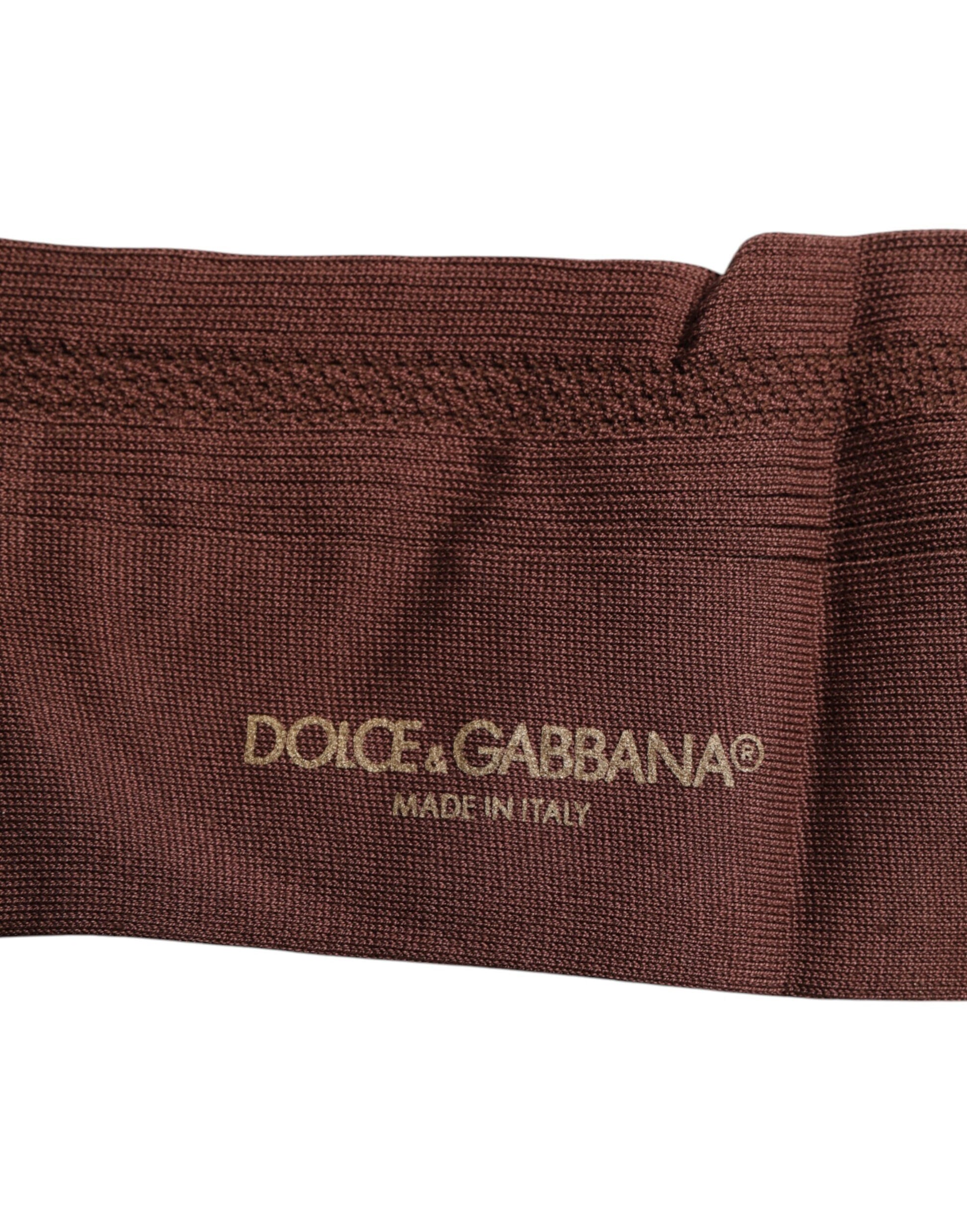 Dolce & Gabbana Brown Stretch Logo Print Mid Calf Socks Dolce & Gabbana