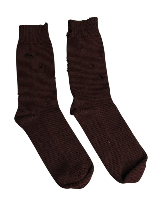 Dolce & Gabbana Brown Solid Cotton Stretch Mid Calf Socks Dolce & Gabbana