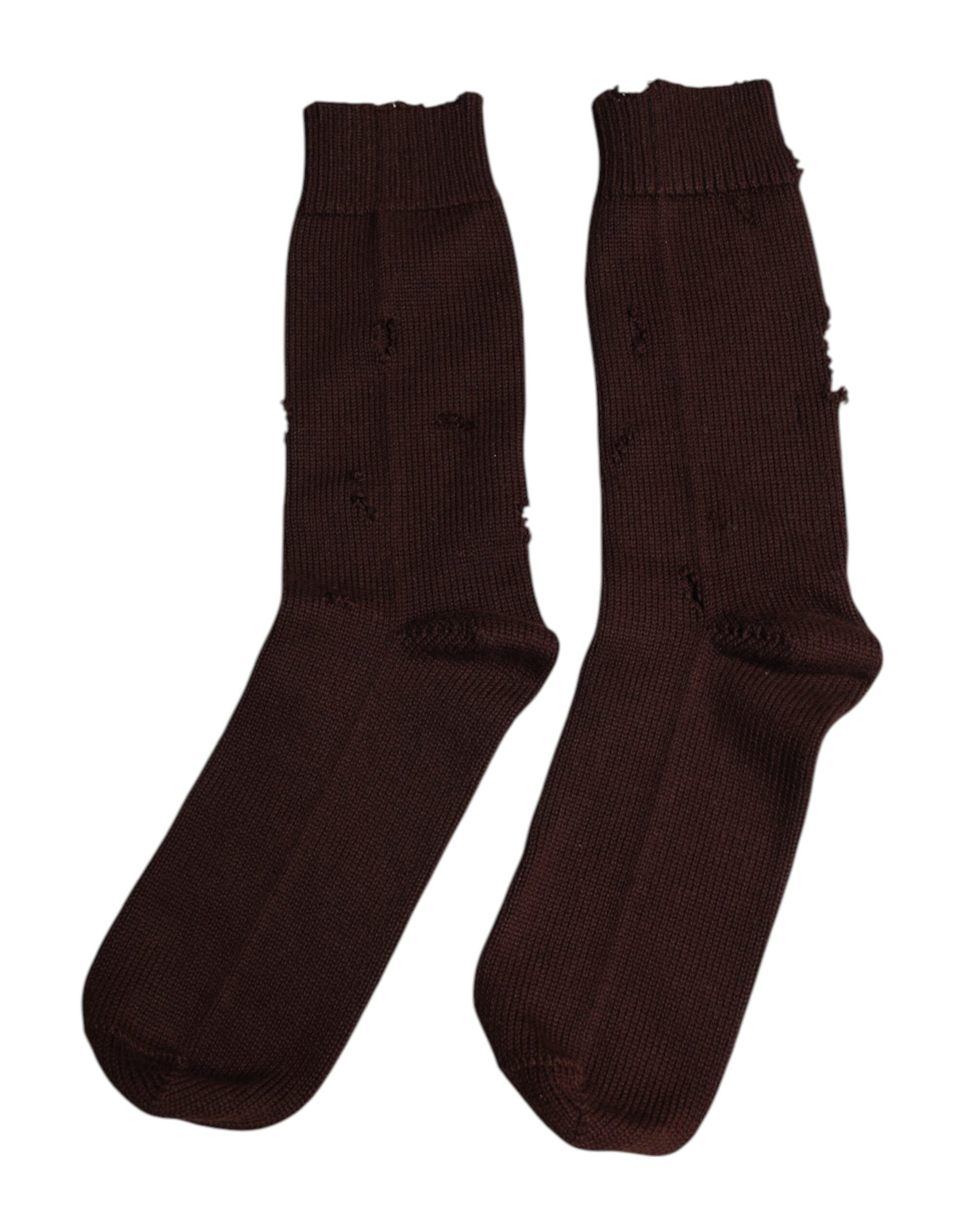 Dolce & Gabbana Brown Solid Cotton Stretch Mid Calf Socks Dolce & Gabbana