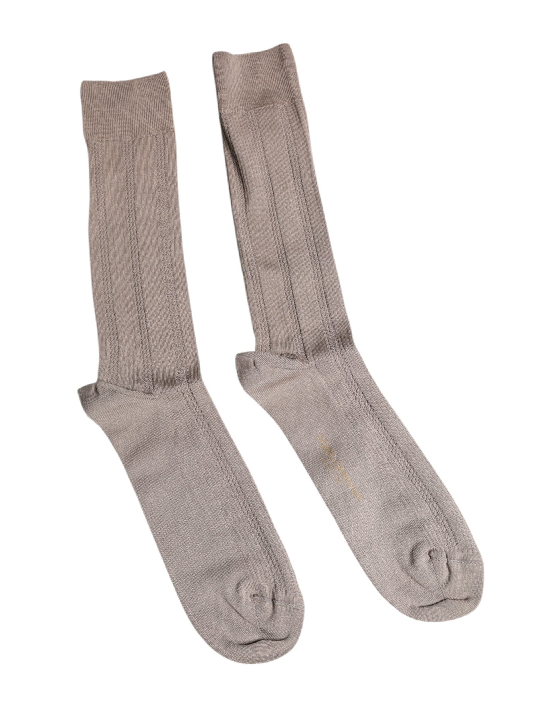 Dolce & Gabbana Brown Cotton Stretch Logo Over Calf Socks Dolce & Gabbana