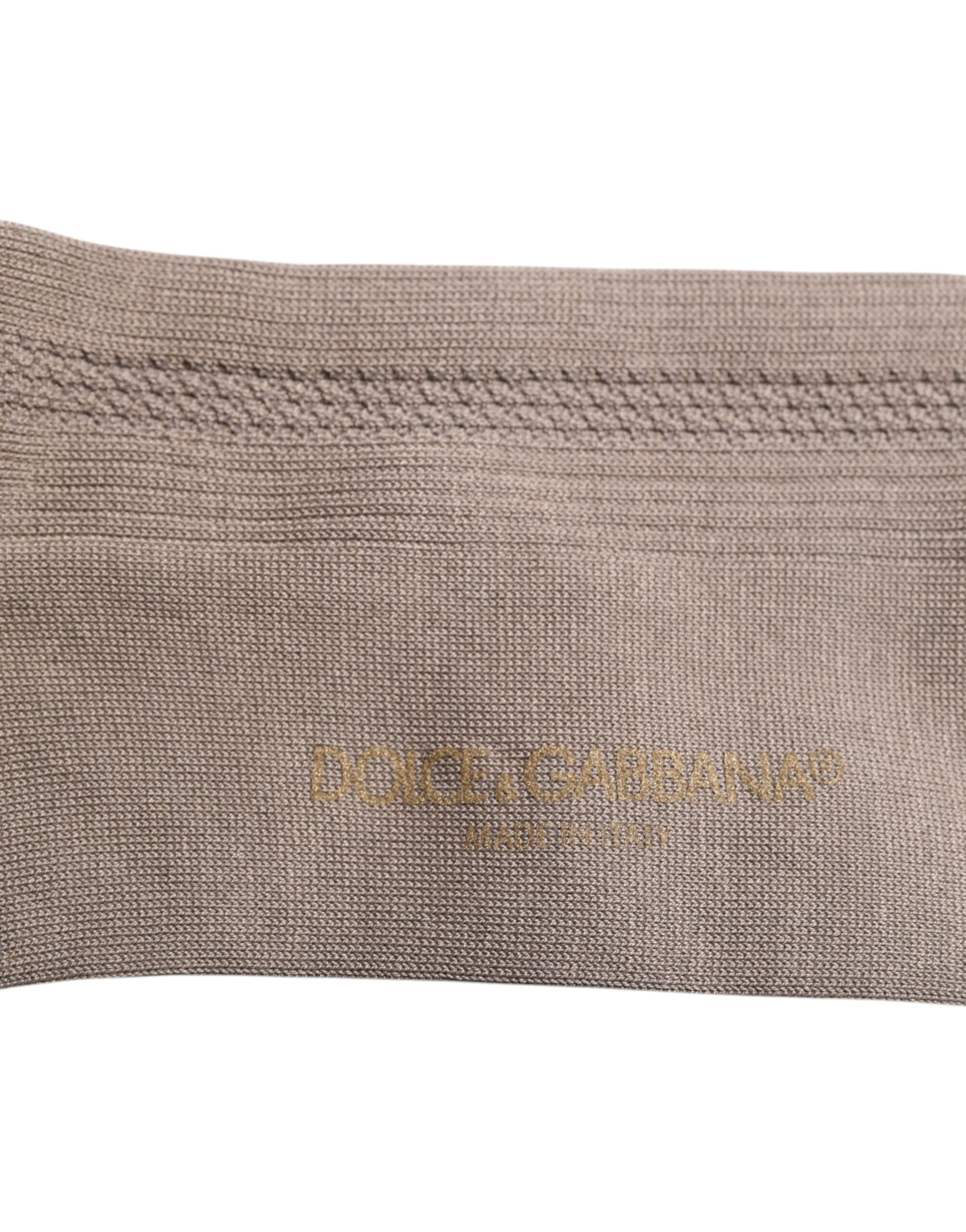 Dolce & Gabbana Brown Cotton Stretch Logo Over Calf Socks Dolce & Gabbana