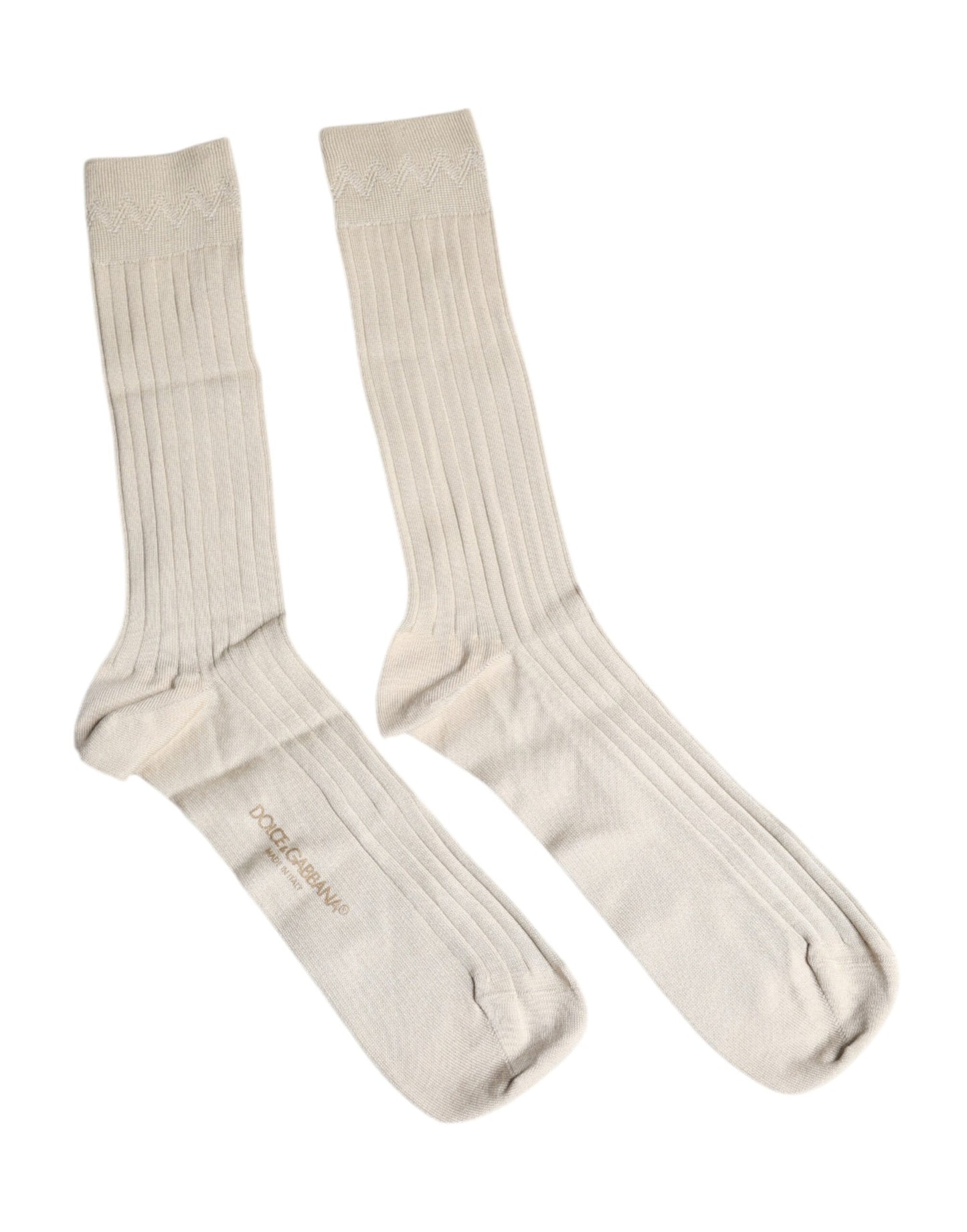 Dolce & Gabbana Beige Cotton Stretch Logo Mid Calf Socks Dolce & Gabbana
