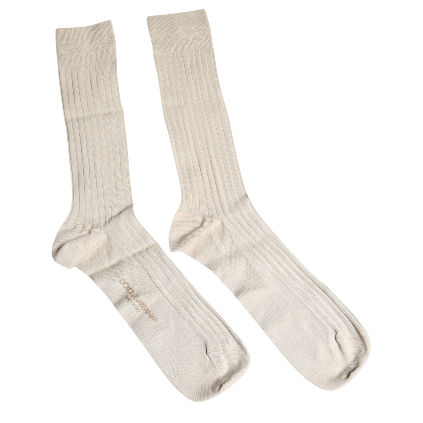 Dolce & Gabbana Beige Cotton Stretch Logo Mid Calf Socks Dolce & Gabbana