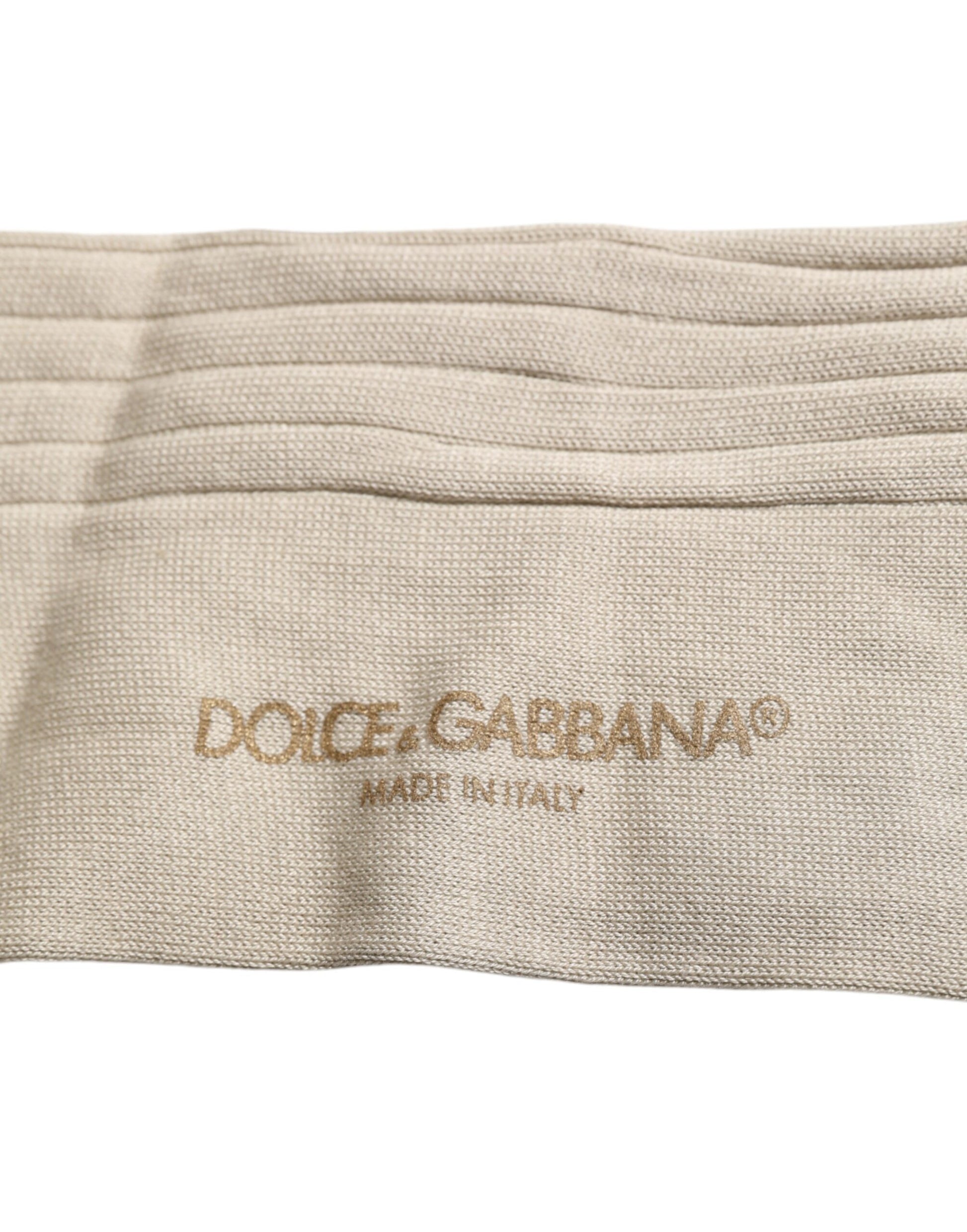 Dolce & Gabbana Beige Cotton Stretch Logo Mid Calf Socks Dolce & Gabbana