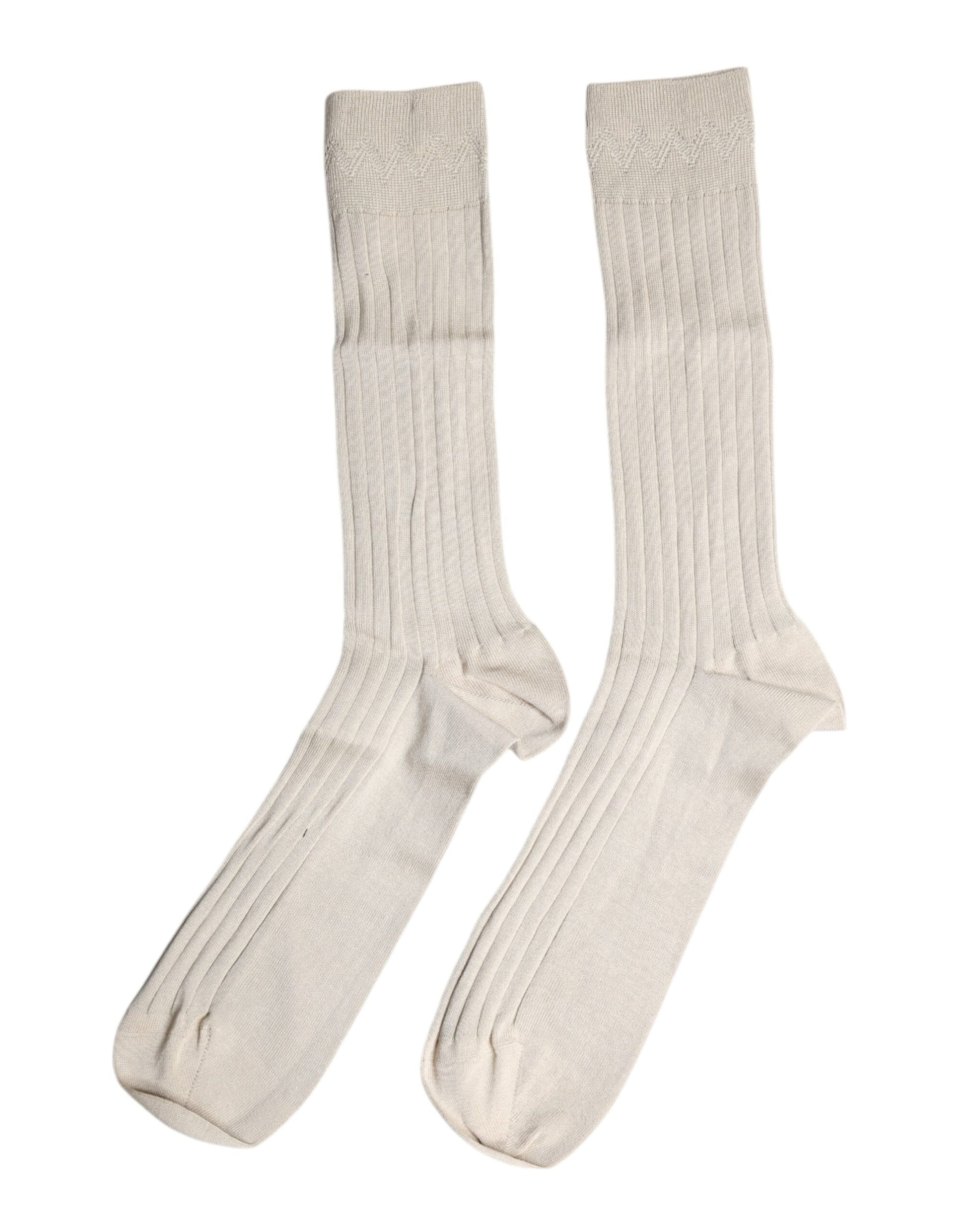 Dolce & Gabbana Beige Cotton Stretch Logo Mid Calf Socks Dolce & Gabbana