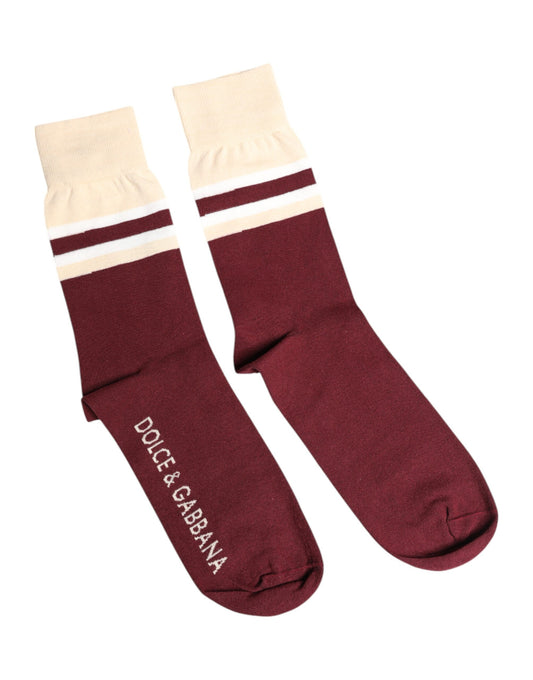 Dolce & Gabbana Burgundy Stretch Logo Print Mid Calf Socks Dolce & Gabbana