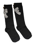 Dolce & Gabbana Black Knit Floral Crystal Embellishment Socks - Eljoys Fashion 