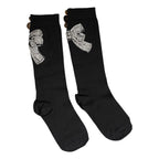 Dolce & Gabbana Black Knit Floral Crystal Embellishment Socks