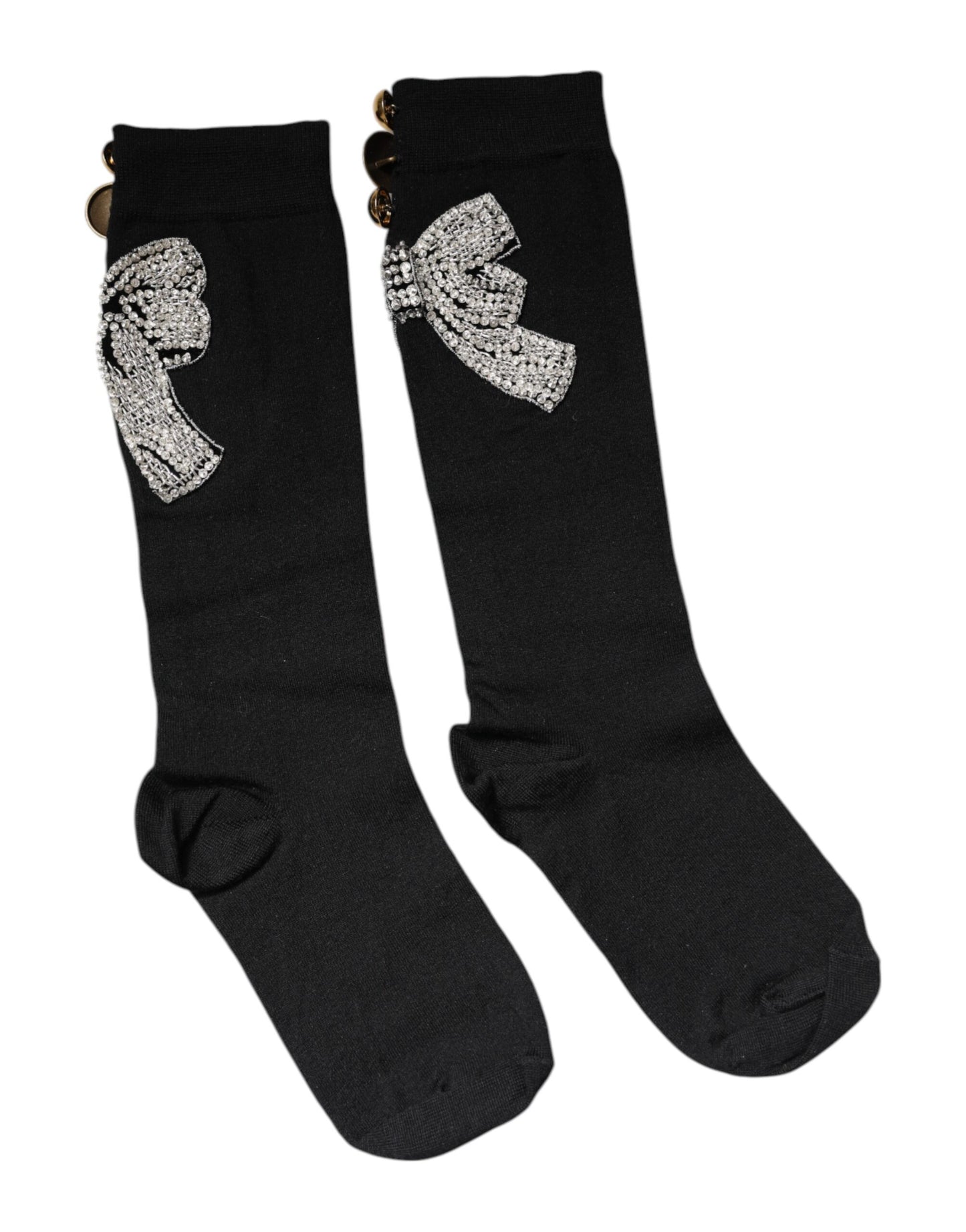 Dolce & Gabbana Black Knit Floral Crystal Embellishment Socks Dolce & Gabbana