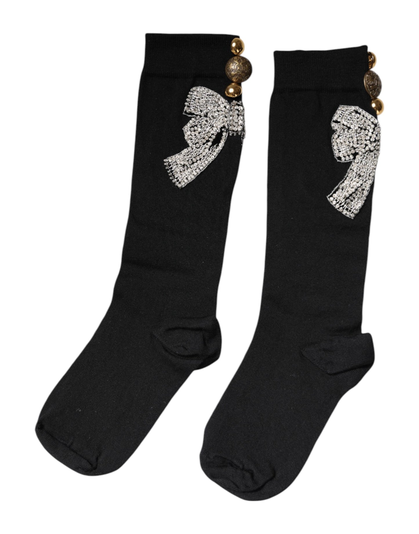 Dolce & Gabbana Black Knit Floral Crystal Embellishment Socks Dolce & Gabbana