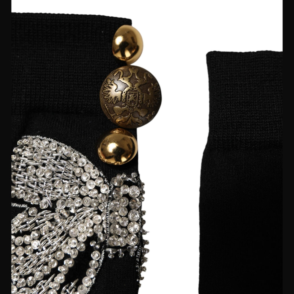 Dolce & Gabbana Black Knit Floral Crystal Embellishment Socks