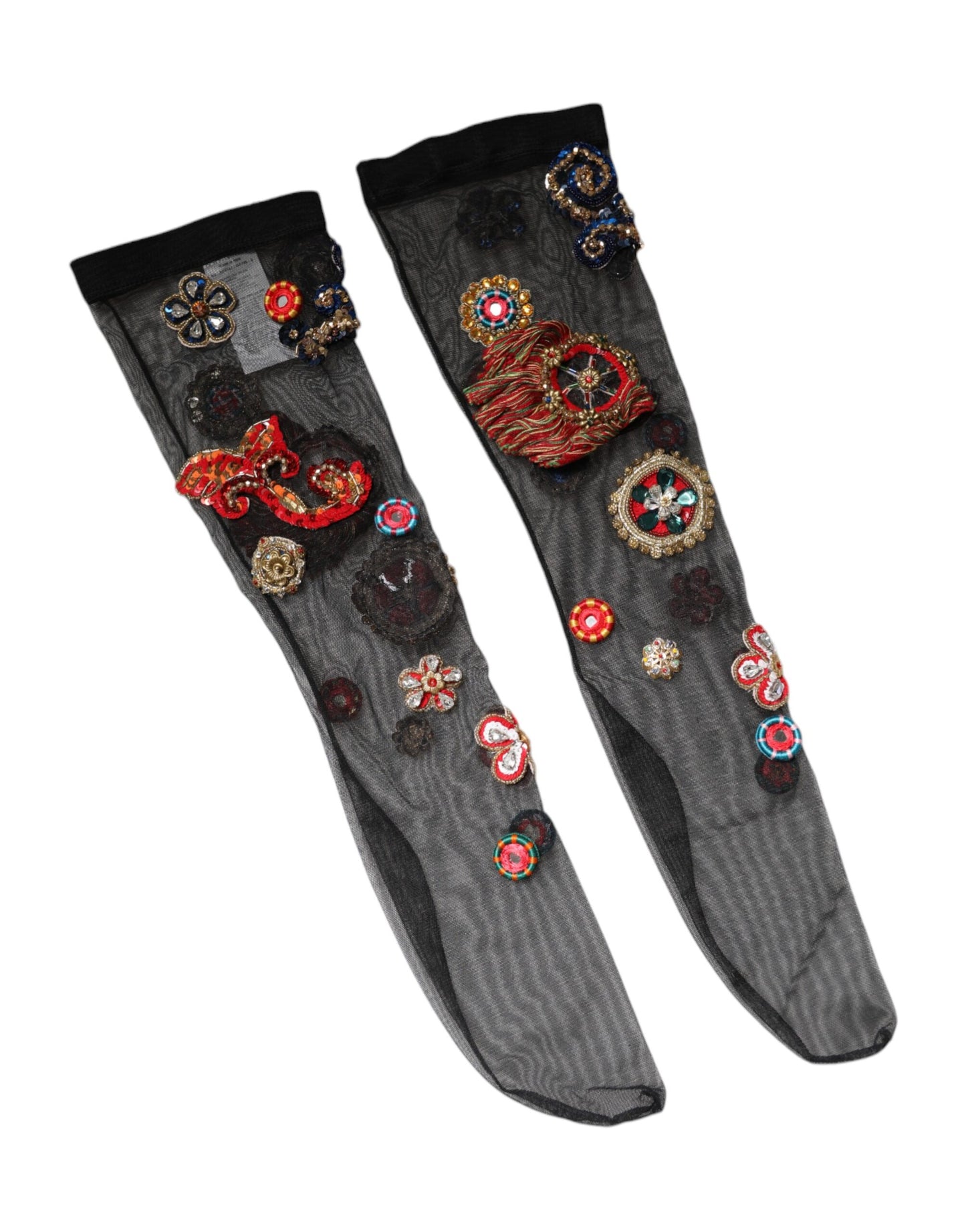 Dolce & Gabbana Black Stretch Carretto Crystal Stockings Socks Dolce & Gabbana
