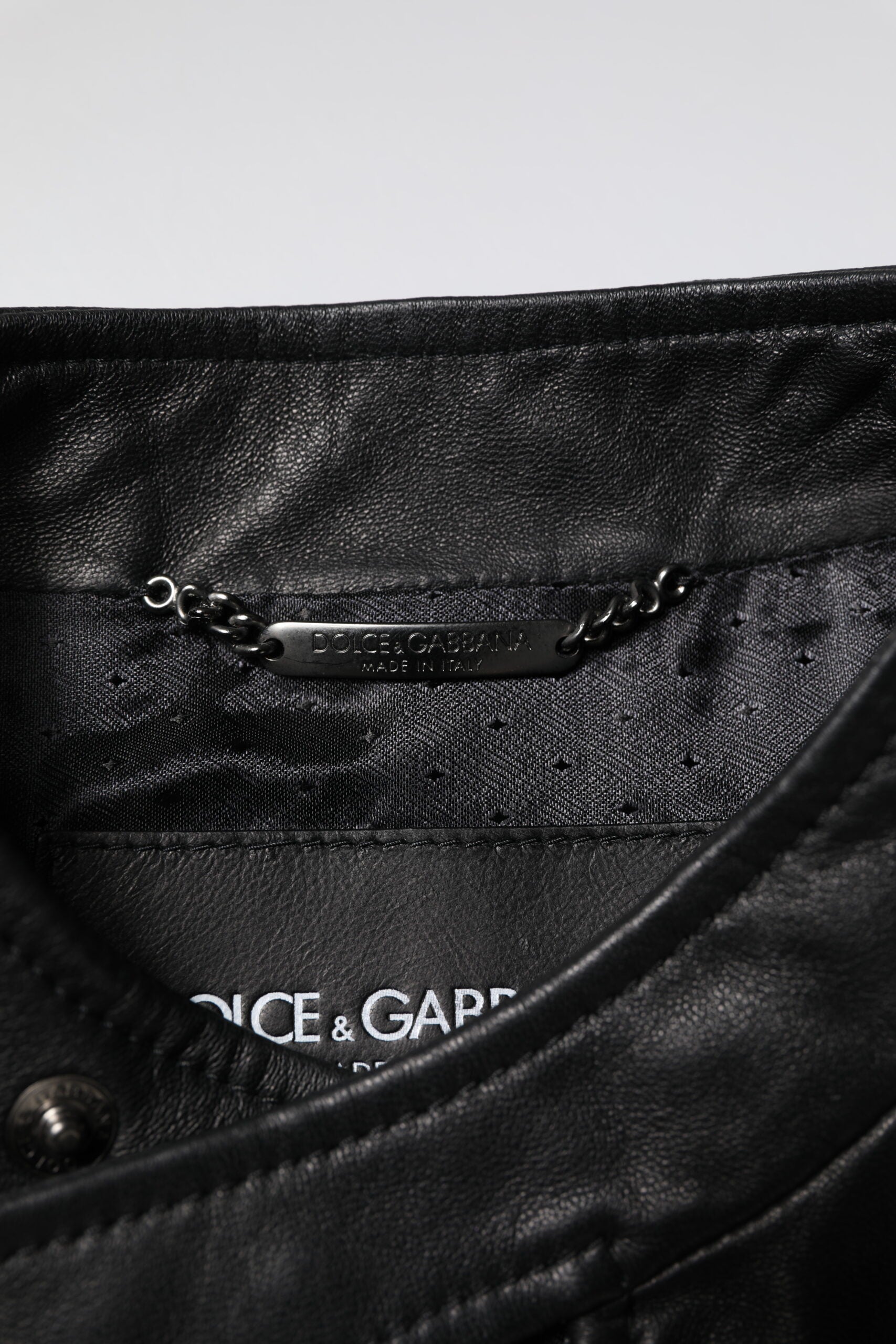 Dolce & Gabbana Black Sheep Leather Biker Full Zip Jacket Dolce & Gabbana