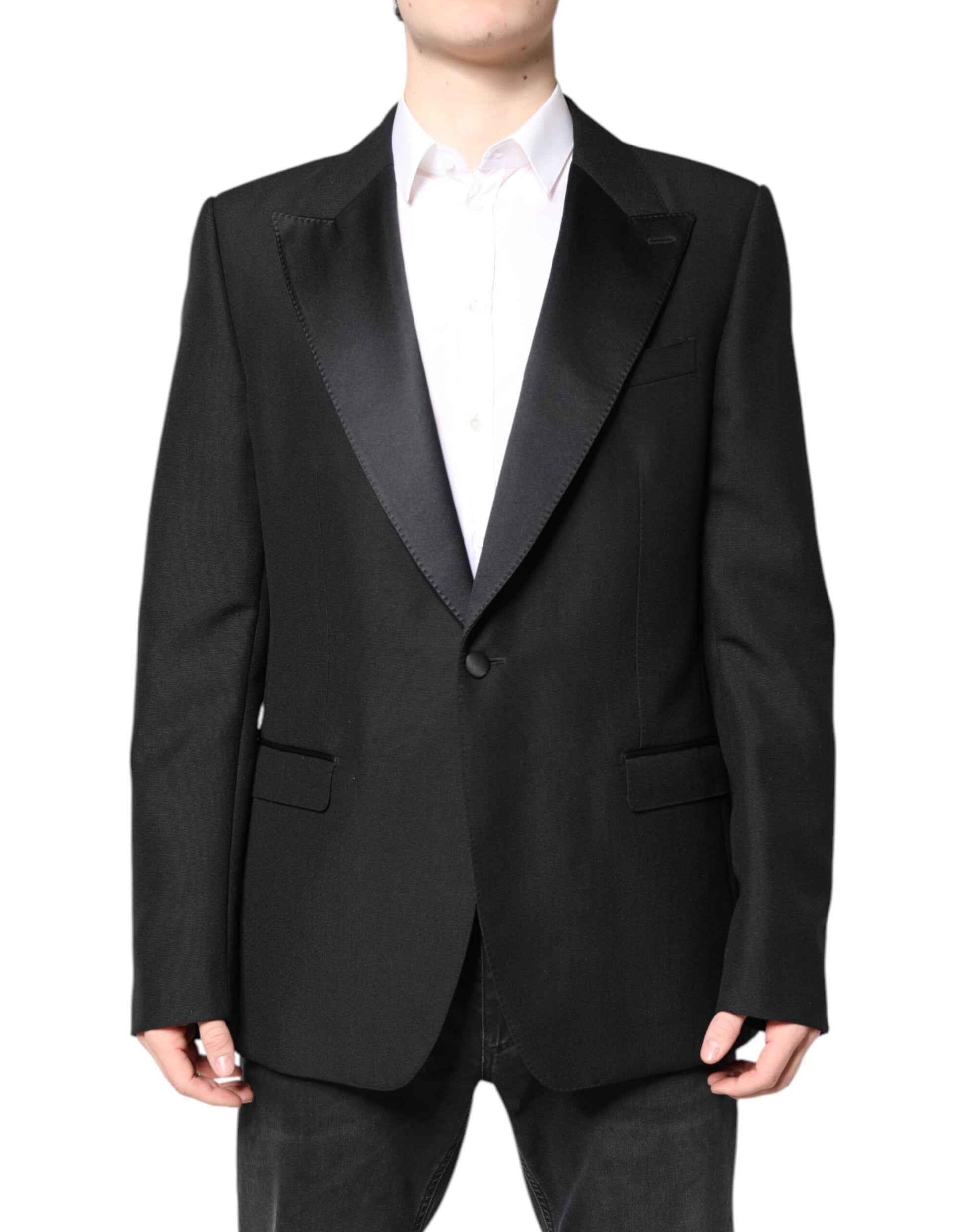 Dolce & Gabbana Black Wool Single Breasted Coat Blazer Dolce & Gabbana
