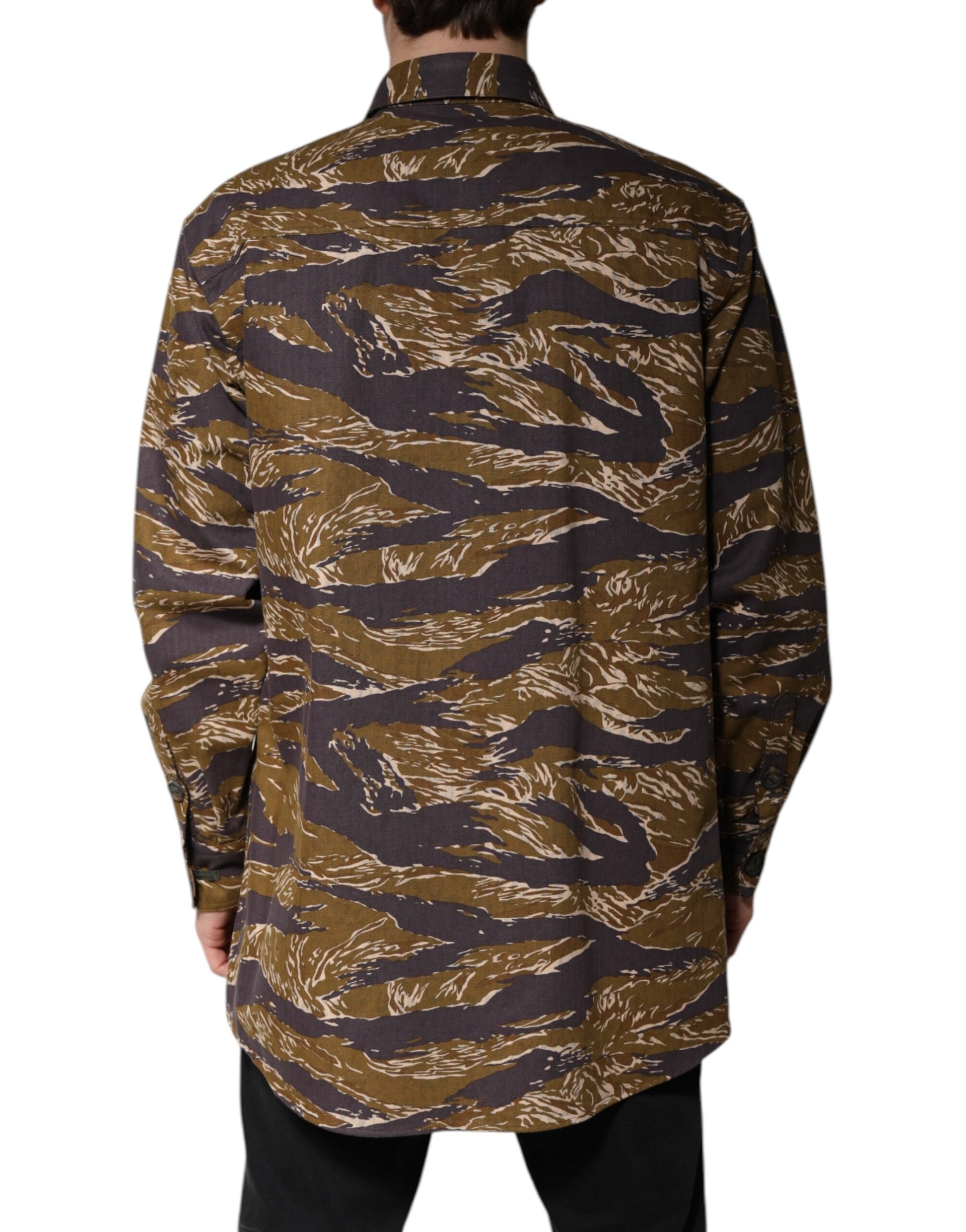 Dolce & Gabbana Brown Leopard Cotton Collared Coat Jacket Dolce & Gabbana