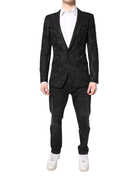 Dolce & Gabbana Black Floral Jacquard Coat Jacket Blazer Dolce & Gabbana