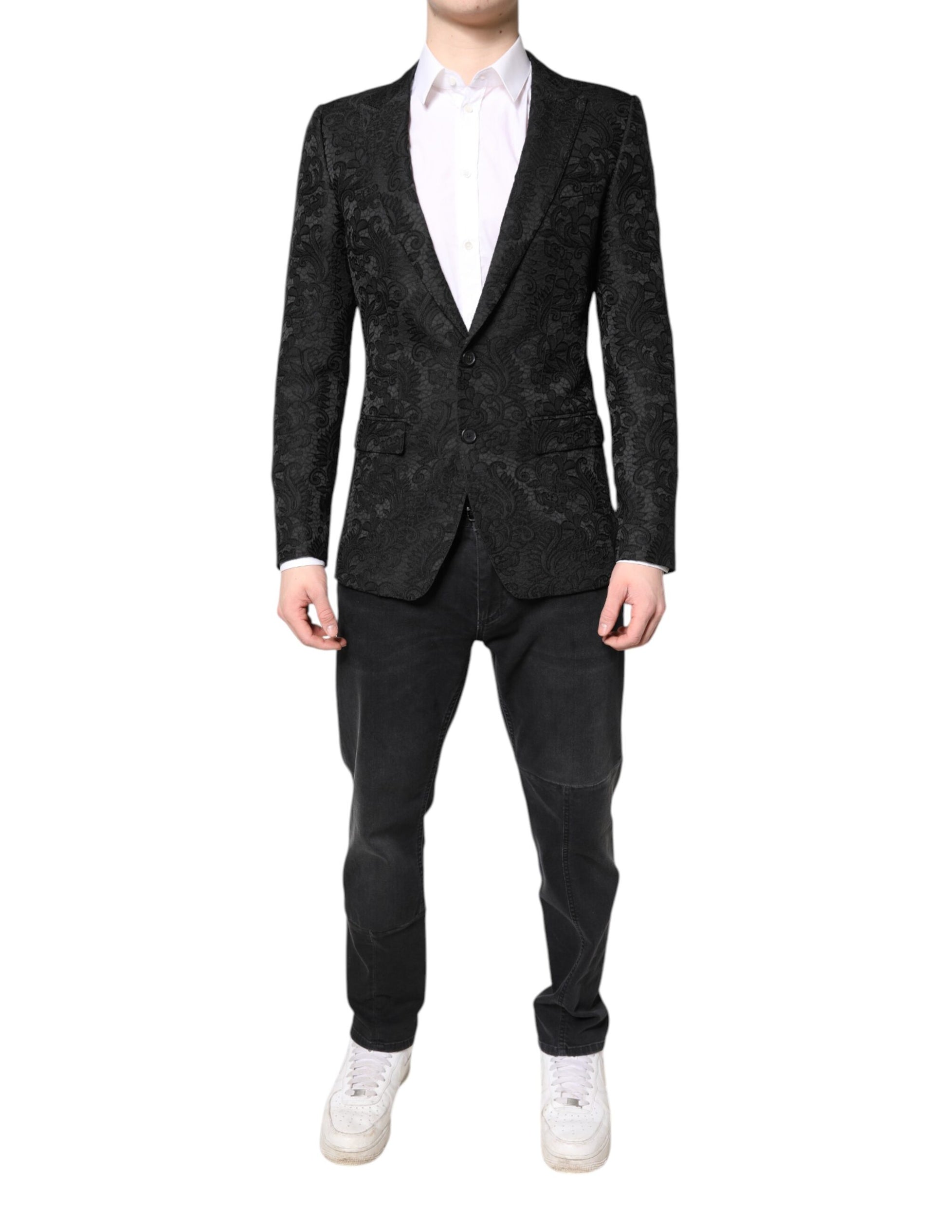 Dolce & Gabbana Black Floral Jacquard Coat Jacket Blazer Dolce & Gabbana