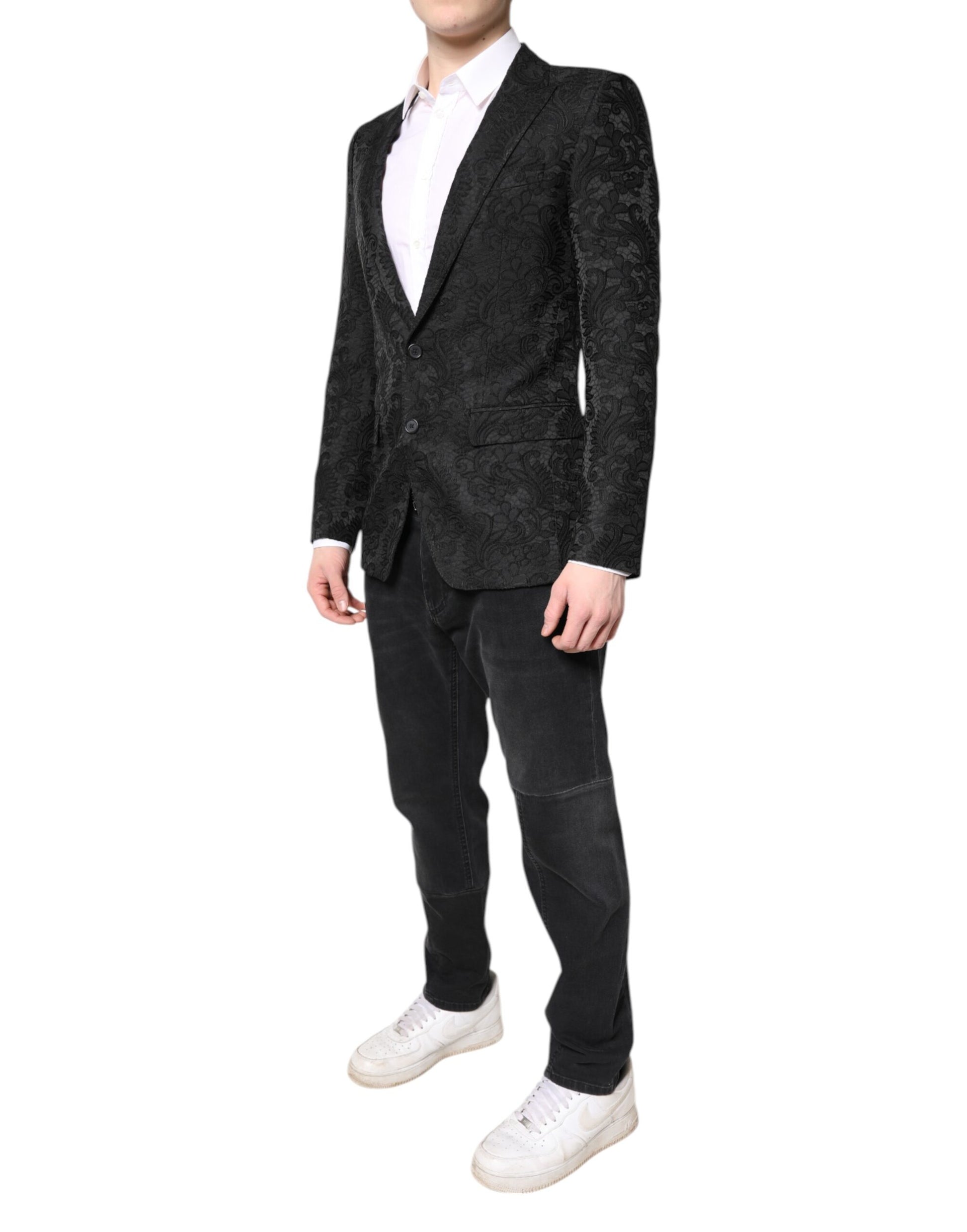 Dolce & Gabbana Black Floral Jacquard Coat Jacket Blazer Dolce & Gabbana
