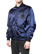 Dolce & Gabbana Blue Nylon DG Crown Full Zip Bomber Jacket - Eljoys Fashion 