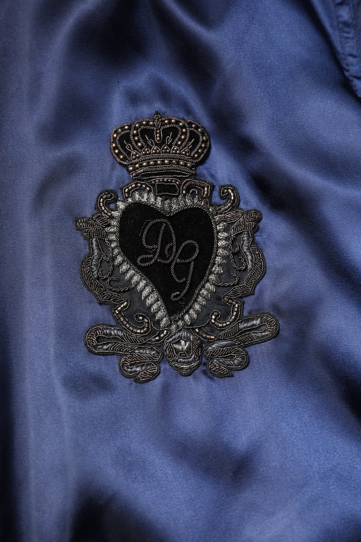Dolce & Gabbana Blue Nylon DG Crown Full Zip Bomber Jacket - Eljoys Fashion 