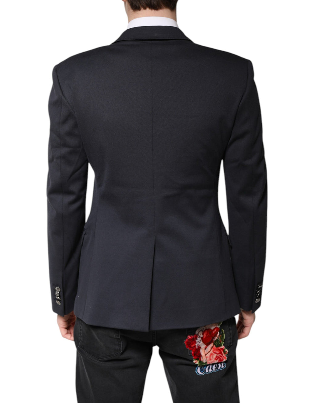 Dolce & Gabbana Dark Blue Cotton Men Jacket Coat Suit Blazer - Eljoys Fashion 