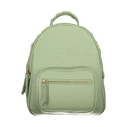 Mario Valentino Verde polyurethane women's backpack with adjustable straps and front zip pocket, stylish and functional.