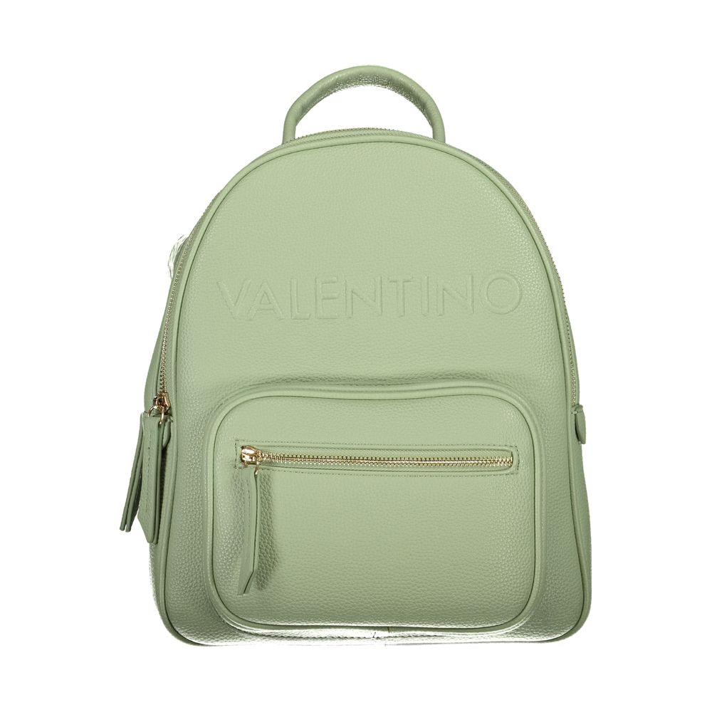 Mario Valentino Verde polyurethane women's backpack with adjustable straps and front zip pocket, stylish and functional.