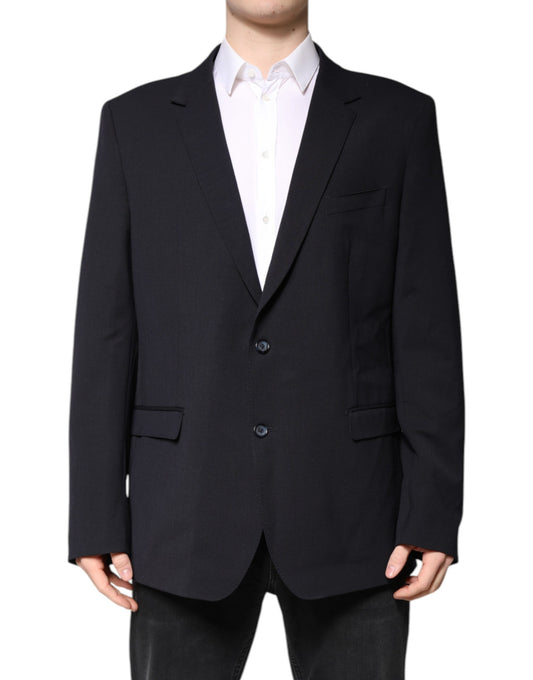 Dolce & Gabbana Dark Blue Wool Single Breasted Coat Blazer Dolce & Gabbana