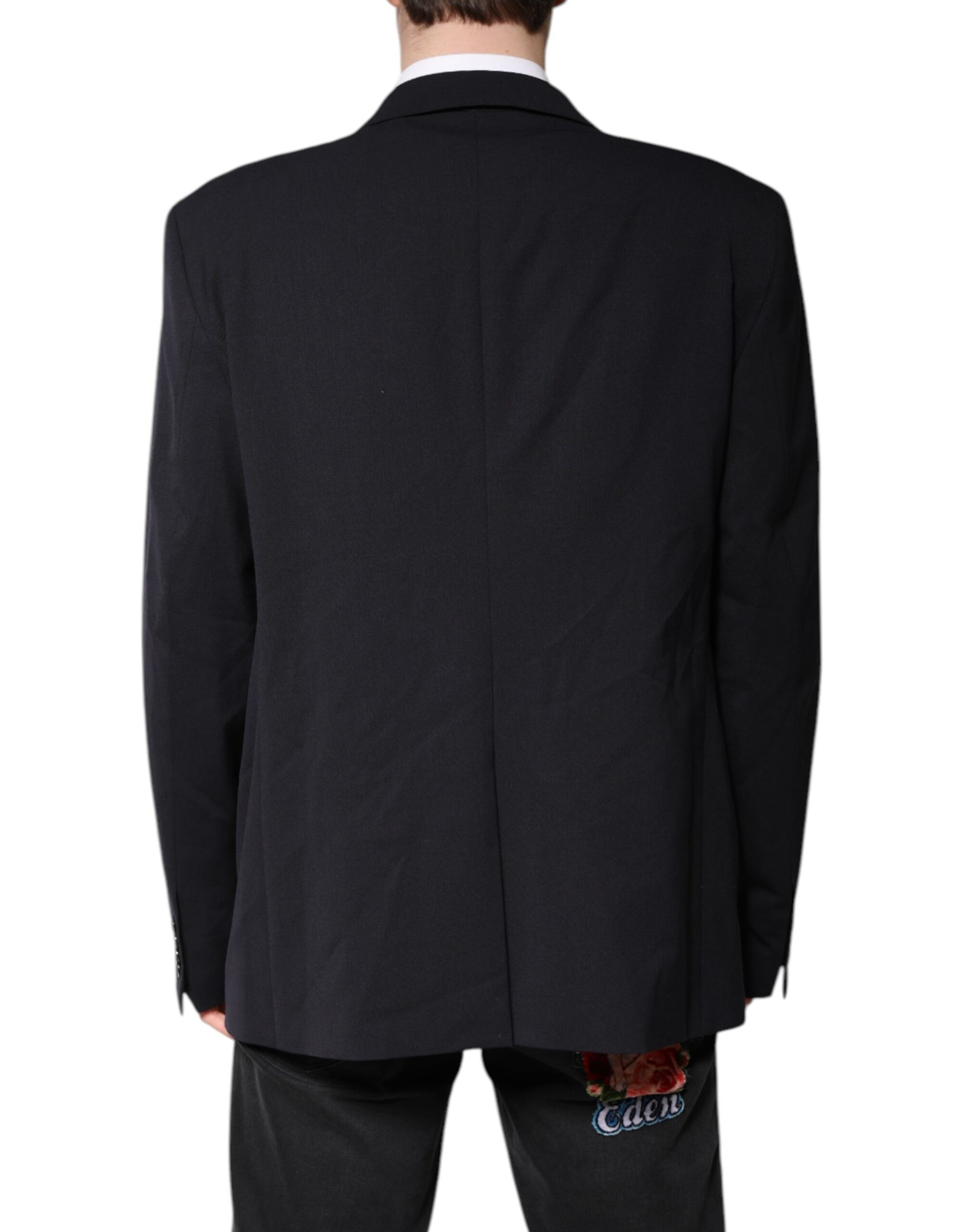 Dolce & Gabbana Dark Blue Wool Single Breasted Coat Blazer Dolce & Gabbana
