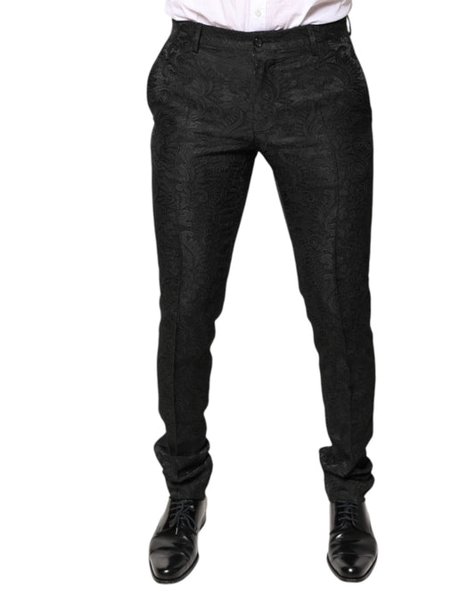 Dolce & Gabbana Black Floral Jacquard Mid Waist Dress Pants Dolce & Gabbana