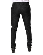 Dolce & Gabbana Black Floral Jacquard Mid Waist Dress Pants