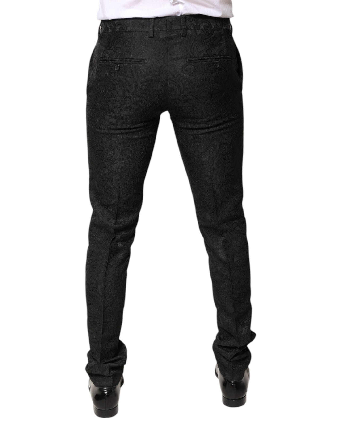 Dolce & Gabbana Black Floral Jacquard Mid Waist Dress Pants Dolce & Gabbana