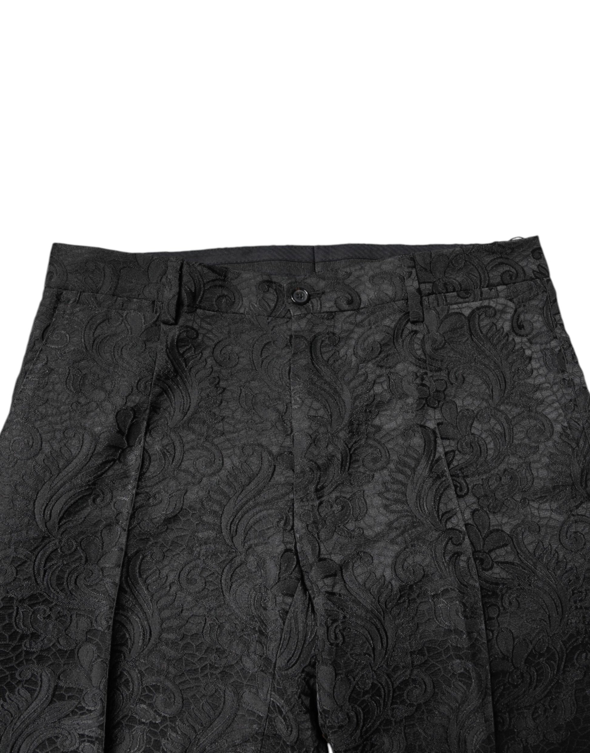 Dolce & Gabbana Black Floral Jacquard Mid Waist Dress Pants Dolce & Gabbana