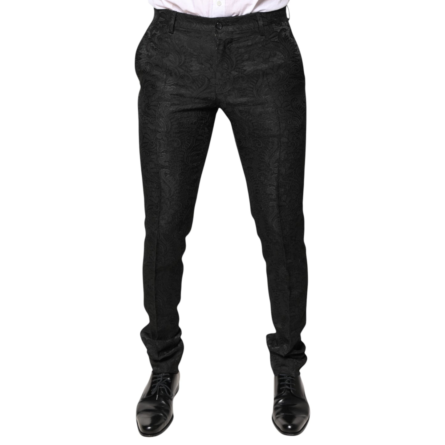 Dolce & Gabbana Black Floral Jacquard Mid Waist Dress Pants Dolce & Gabbana