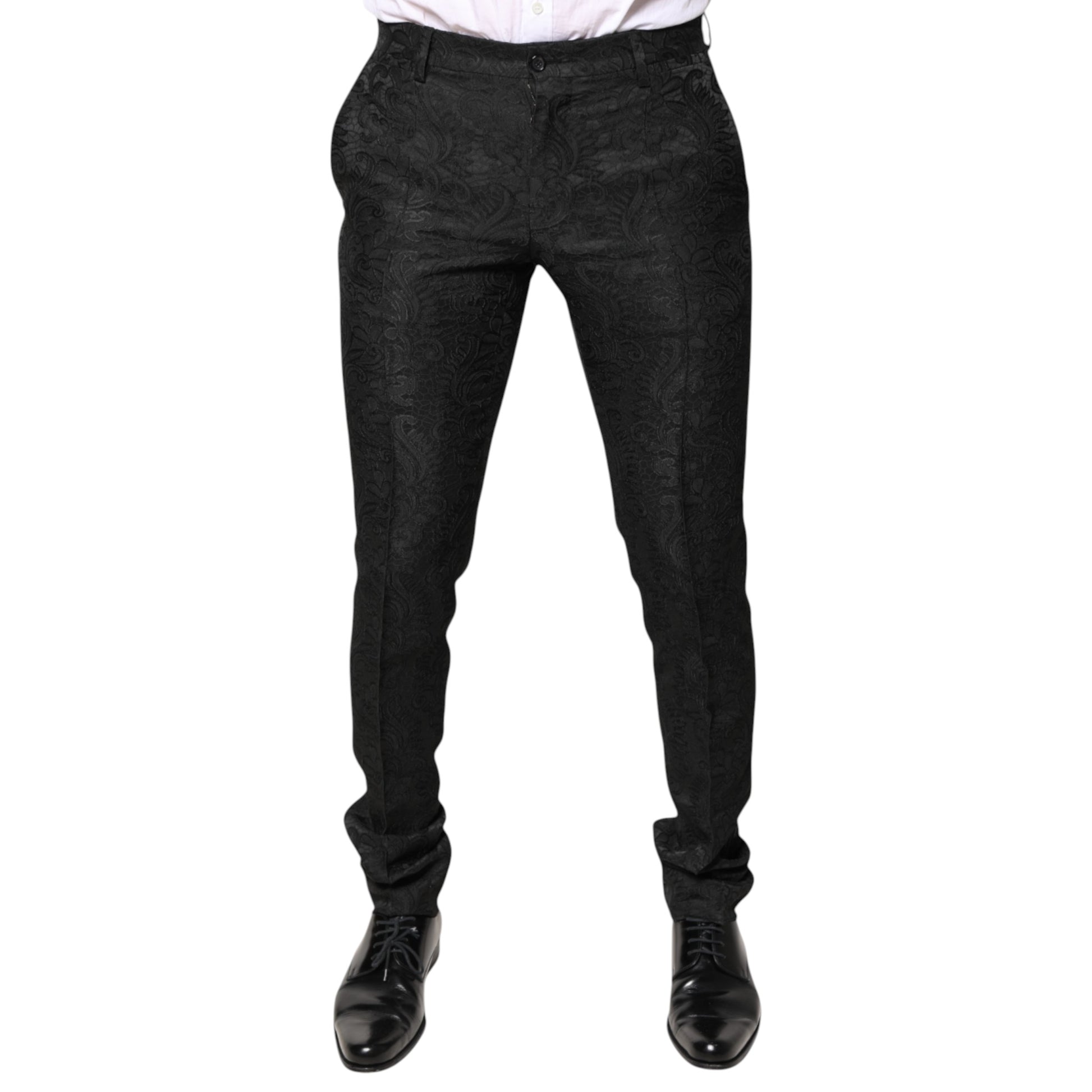 Dolce & Gabbana Black Floral Jacquard Mid Waist Dress Pants Dolce & Gabbana
