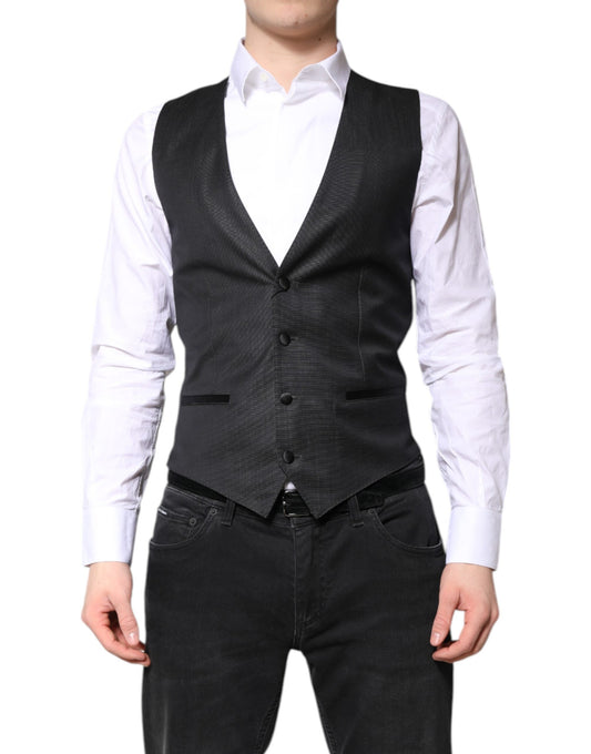 Dolce & Gabbana Black Wool Waistcoat Dress Formal Vest Dolce & Gabbana