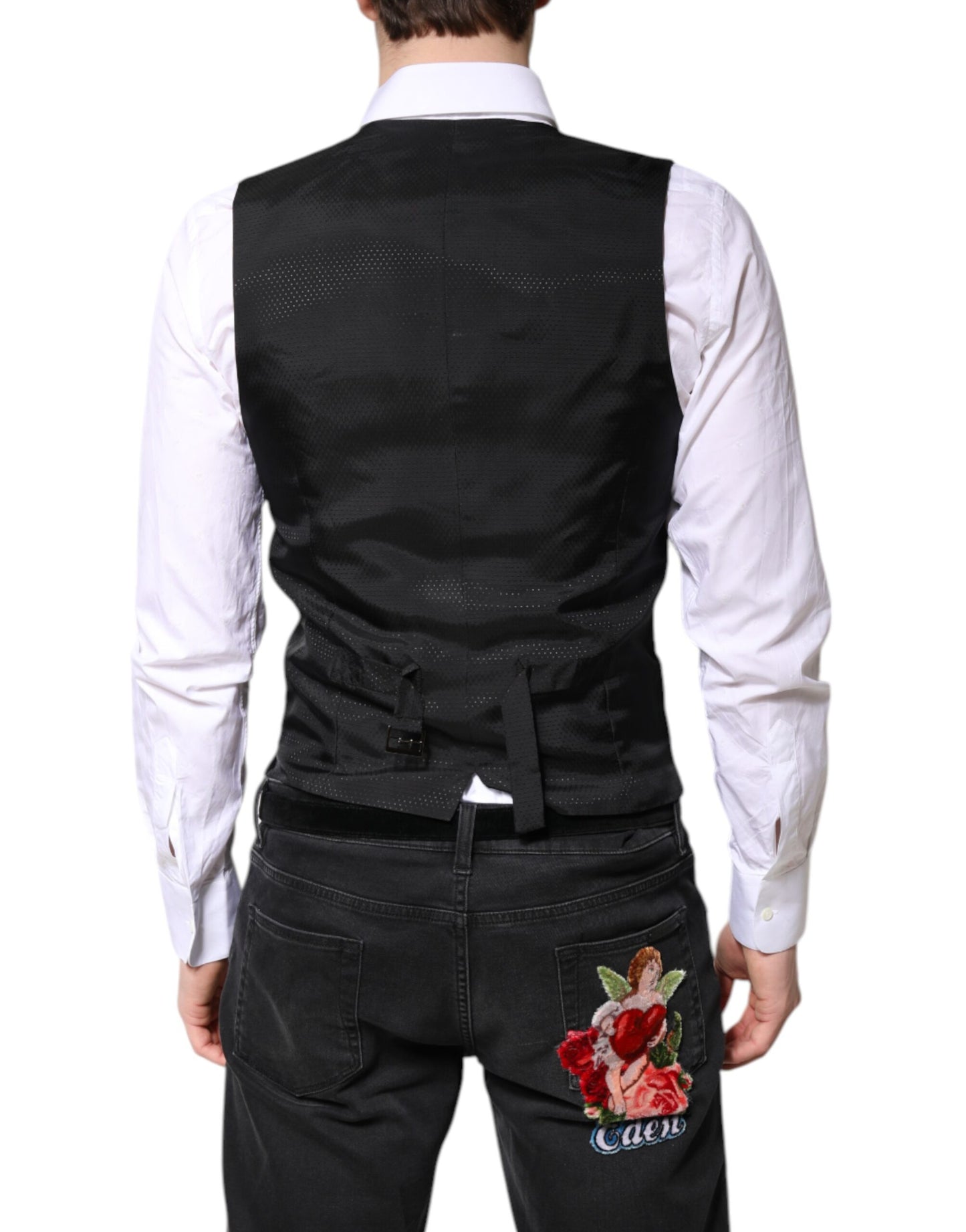 Dolce & Gabbana Black Wool Waistcoat Dress Formal Vest Dolce & Gabbana